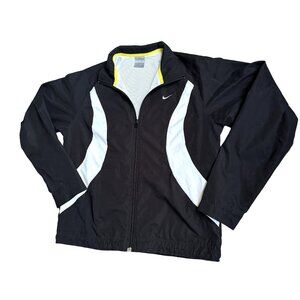 Vtg Women Nike‎ Track Jacket Y2K Black White Yellow Accents M Tennis Prep